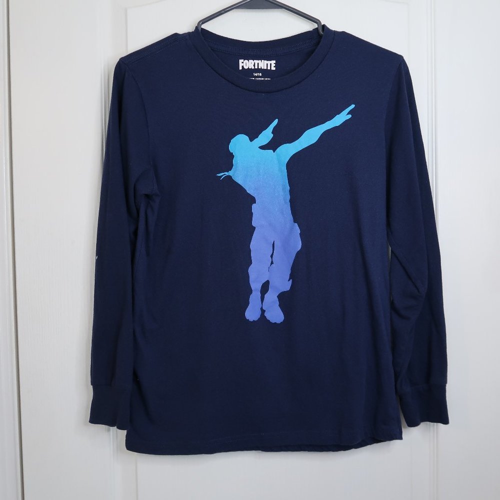 Fortnite Boys 14/16 Blue Long Sleeve Dab Dance Tee Shirt